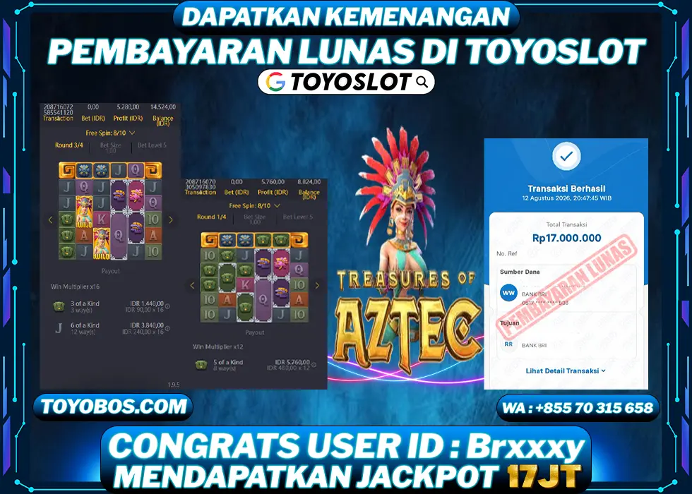 TOYOSLOT - BUKTI KEMENANGAN Treasure of Aztec Rp17,000,000,- LUNAS